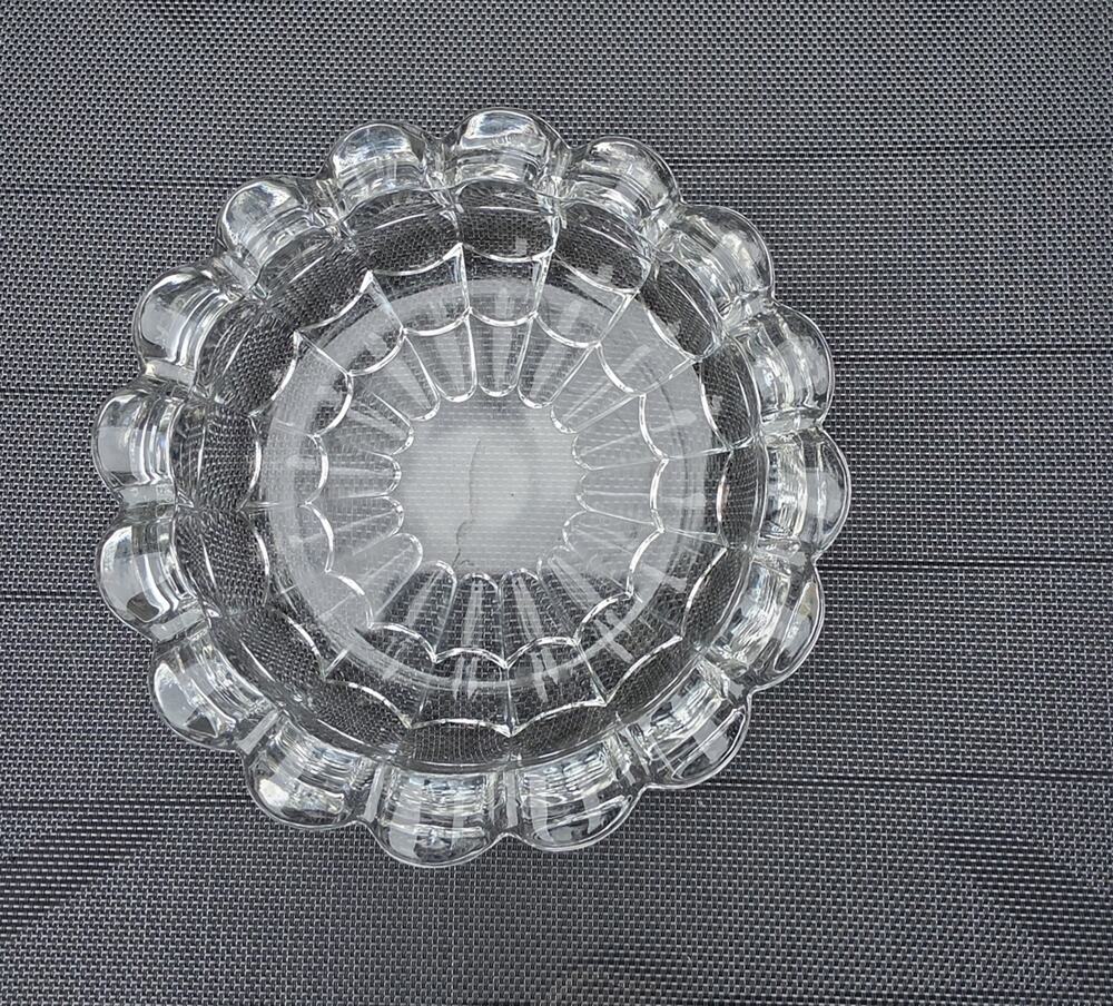 Mid Century Cambridge Cascade Clear Glass Ashtray Heavy Scalloped Edge 8”